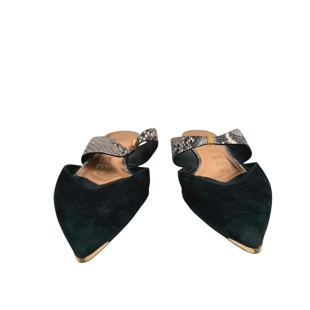Ted Baker Lorana Black Suede Snakeskin Pointed Toe Mules Gold Detail Flats 38.5 - Picture 2 of 6